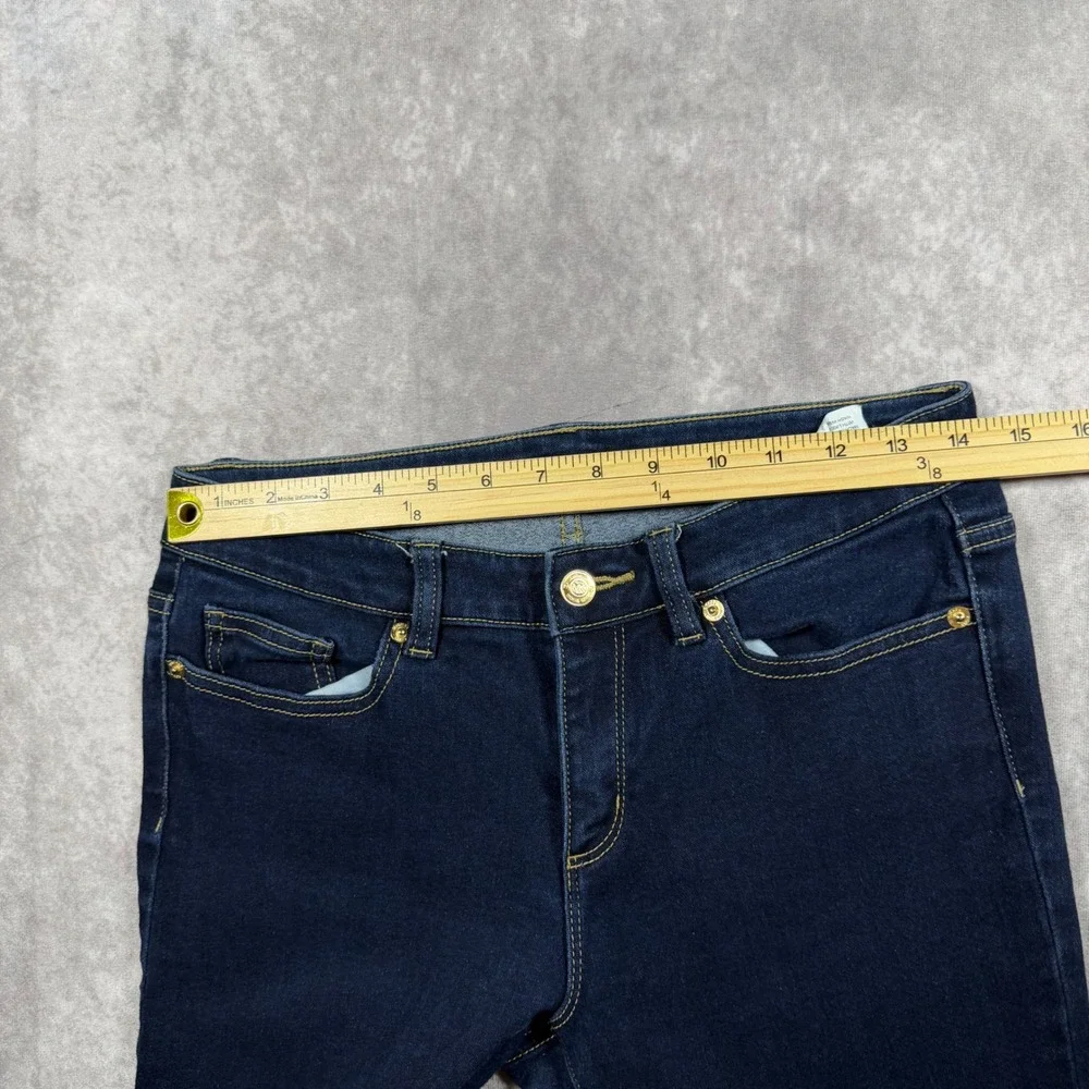Michael Kors Izzy Skinny Jeans Women 4 Dark Wash Gold MK Logo Denim Blue Stretch